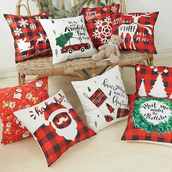 18x18 inch Christmas Decorations Tree  Reindeer Pillow Cushion Covers for Couch - Picture 5 of 9